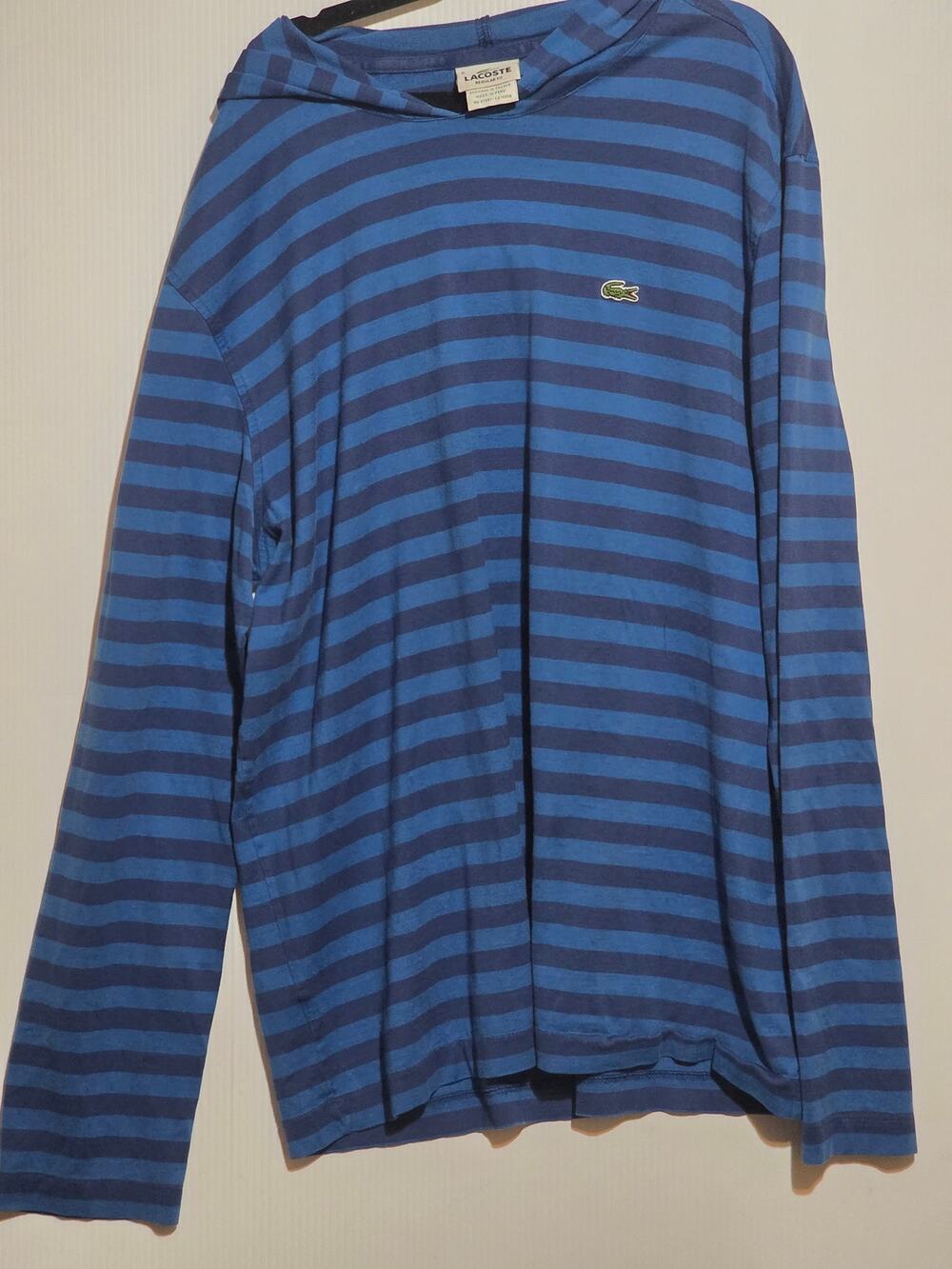 Lacoste Striped Lightweight Hooded Long Sleeve Shirt T-Shirt Blue Mens 6 XL